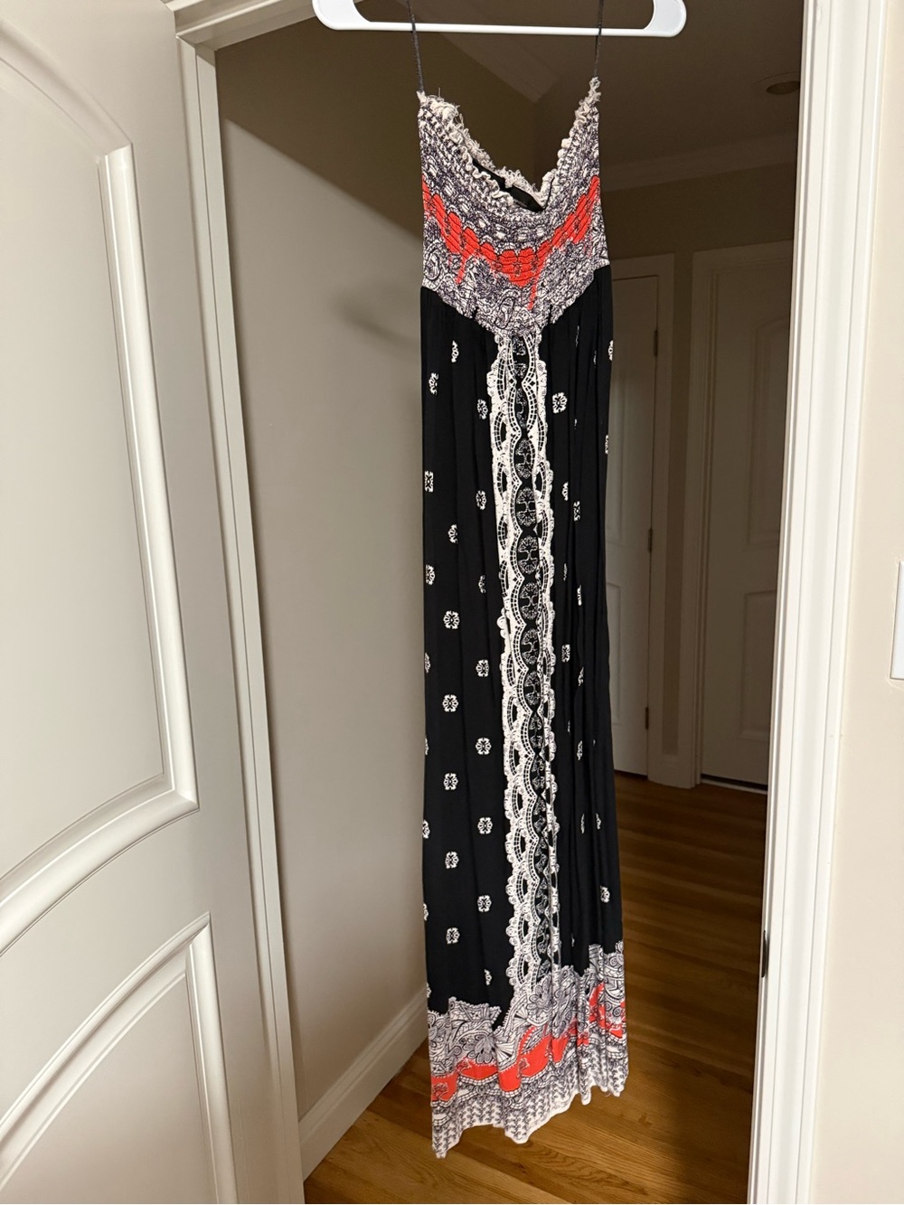 Angie Black Dress with Coral & White Detail
